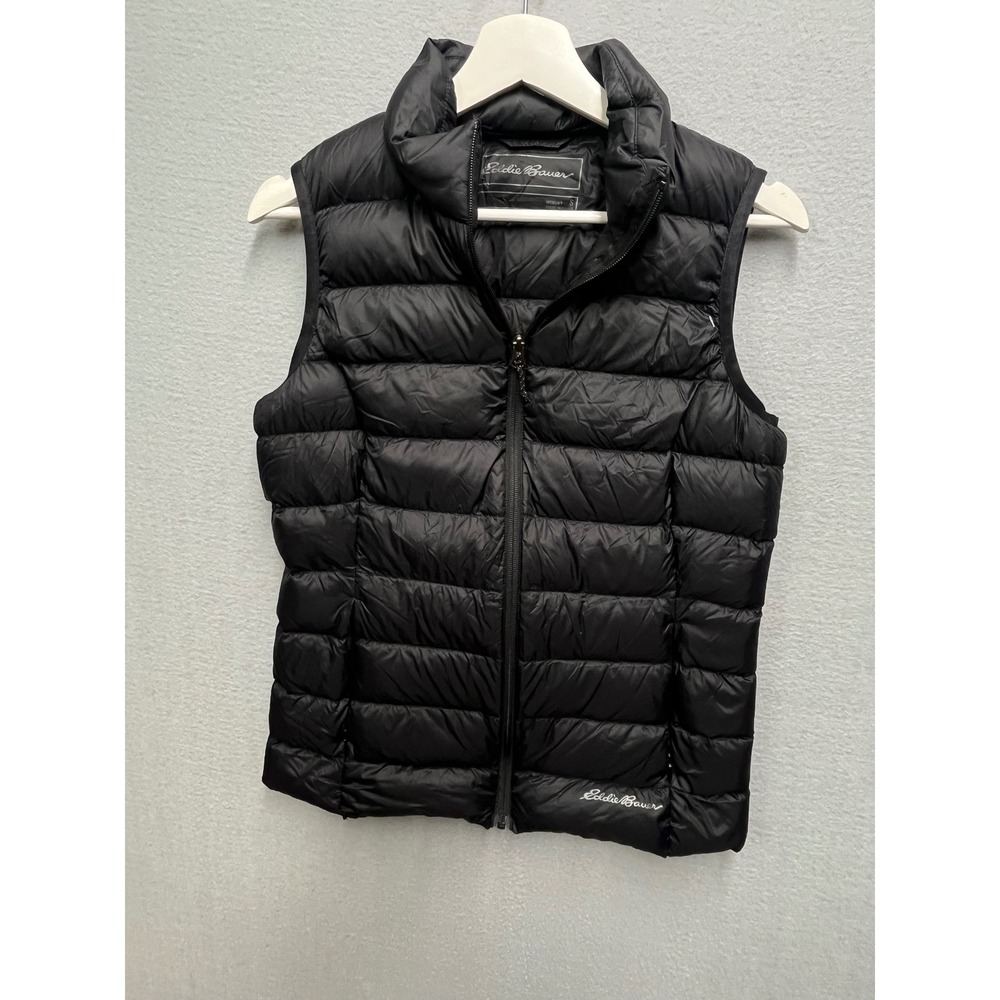 Eddie Bauer EB650 Black Down Puffer Vest Womens Small Full Zip Quilted EB 650